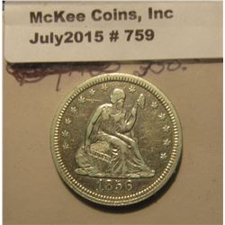 759. 1858 P U.S. Seated Liberty Quarter. EF-AU.
