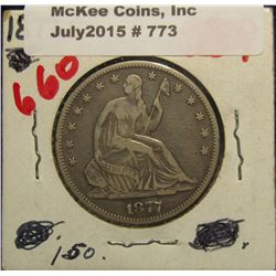 773. 1877 S U.S. Seated Liberty Half Dollar. VF 30.