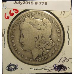 778. 1880 CC Morgan Silver Dollar. Key date, scarce Carson City Dollar. VG-8.