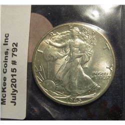 792. 1945 D Walking Liberty Half Dollar. Gem Brilliant MS 64.