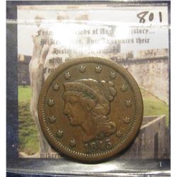 801. 1845 U.S. Large Cent. F-VF.