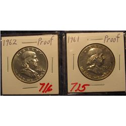 821. 1961 P & 62 P Proof Franklin Half Dollars.