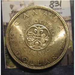 831. 1864-1964 Charlottetown Commemorative .800 fine Silver Canada Dollar. Lightly toned Gem BU.