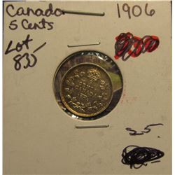 835. 1906 Canada Five Cent Silver. EF 40.