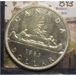 843. 1963 Canada Prooflike .800 Fine Silver Dollar. Gem BU.