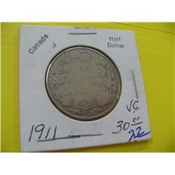 1911 Cdn Silver Half Dollar