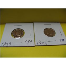 1903, 1904 U.S.A. Indian Head One Cent Pcs.