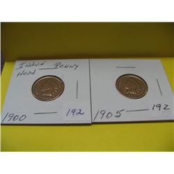 1900, 1905 U.S.A. Indian Head One Cent Pcs.