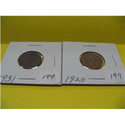 1920, 1931 Cdn. One Cent Pcs.