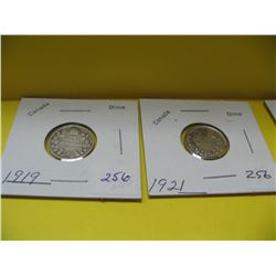 1919, 1921 Cdn. Silver Ten Cent Pcs.