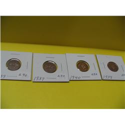 1937, 1938, 1939, 1940 Cdn. One Cent Pcs.