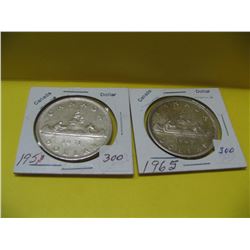 1951, 1965 Cdn. Silver Dollar Coins