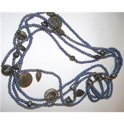 Vintage Blue Beaded with Pendants Necklace