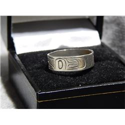 RING - FIRST NATIONS CUSTOM PIECE - STERLING SILVER - THUNDERBIRD - MAKERS MARKS INSIDE