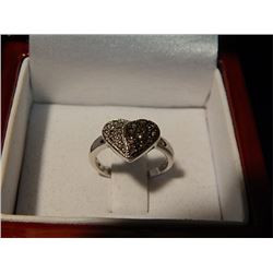 RING - .925 STARLING SILVER WITH 11ROUND CHAMPAGNE YELLOW DIAMONDS - HEART DESIGN - INCLUDES CERTIFI