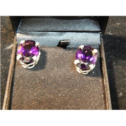 EARINGS - FACETED AMETHYST (29.60CT - TYPE II - VS CLARITY) - SECURED IN STERLING SILVER 4 CLAW PIER