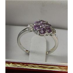 RING - .75CT AMETHYST AND 8 DIAMONDS - SET IN STERLING SILVER - VS CLARITY - INCLUDES CERTIFICATE $5