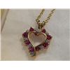 Image 1 : NECKLACE - RUBY AND DIAMOND HEART SHAPED NECKLACE - .42 CARAT RUBIES WITH 5 DIAMONDS - GOLD OVER STE