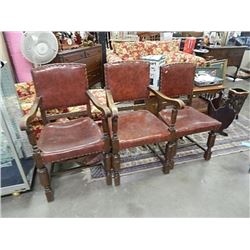 MID-1800'S LEATHER & OAK CHAIRS - 3 TTL