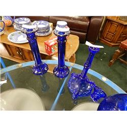 VINTAGE COBALT BLUE CANDLE STICK HOLDERS - 2