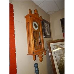 WALL CLOCK - OAK - WITH CANADAINA WORKS MECHANISM - WITH WEIGHTS AND PENDULUM - 44" TALL