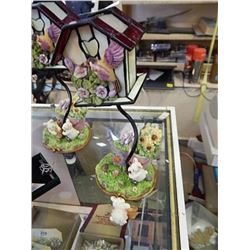 LEADED GLASS HOUSE AND BUNNIES (1 needs reglueing)