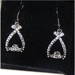 EARINGS - SILVER TONE WITH RHINESTONES - RIBBONS