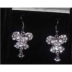 EARINGS - SILVER TONE WITH RHINESTONES - BUTTERFLIES