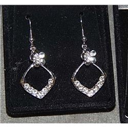 EARINGS - SILVER TONE WITH RHINESTONES - BUTTERFLY AND HOOP