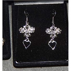 EARINGS - SILVER TONE WITH RHINESTONES - BUTTERFLY AND HEART