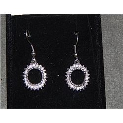 EARINGS - SILVER TONE WITH RHINESTONES - ROUND