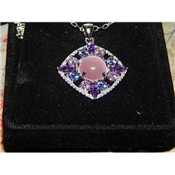 NECKLACE - AMETHYST PINK KUNZITE & TIGER EYE SET IN STERLING SILVER - ON SILVER CHAIN