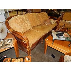 RATTAN CHESTERFIELD  & LOVE SEAT WITH CUSIONS