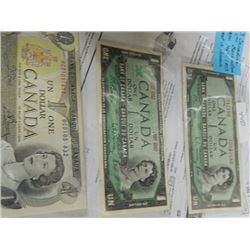 CANADAIN $1 BILLS - 1954 - 1967 - 1973 - 3 X BID