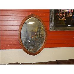 VINTAGE OAK FRAMED MIRROR - OVAL - FOR WASH STAND OR VANITY OR ON WALL