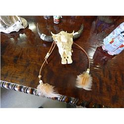 NATIVE BROWN CARVING OF HORNS - HORSE