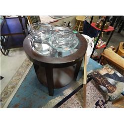 Mahogany round glass side table