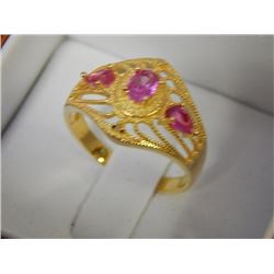 RING - GOLD OVER STERLING SILVER DIAMOND AND PINK QUARTZ DINNER RING - RETAIL APPROX... $200