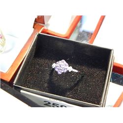 RING - .75CT AMETHYST AND 8 DIAMONDS - SET IN STERLING SILVER - VS CLARITY - INCLUDES CERTIFICATE $5