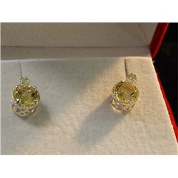 EARINGS - DIAMOND AND LEMON TOPAZ FILIGREE DESIGN STUD EARINGS - RETAIL APPROX.. $100