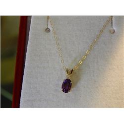 NECKLACE - 14K YELLOW GOLD - AMETHYST AND DIAMOND DROP NECKLACE