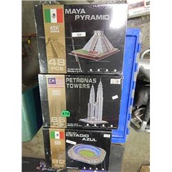 LITU 3D PUZZLES 3 ASSORTED- MAYAN PYRAMID, PETRONAS TOWER, ESTADIO AZUL