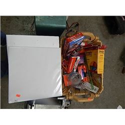 BASKET OF STATIONARY & 4 BINDERS