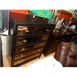 HIGH BOY DRESSER - MIRRORED FRONT (1 cracked) - 5 DRAWER