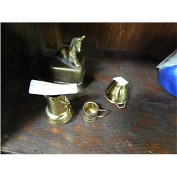 BRASS MUSIC BOX WITH 3 OTHER BRASS PIECES =4PC TTL