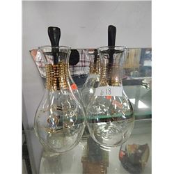 VINTAGE PYREX OIL & VINEGAR GLASS CRUETS W LIDS = 4 PCS