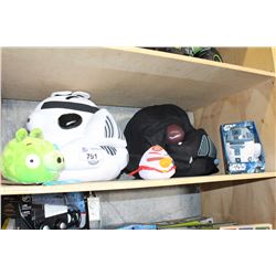 SHELF LOT OF STAR WARS ANGRY BIRD COLLECTABLES