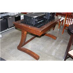 MAHOGANY FINISH SMOKE GLASS TOP SINGLE DRAWER DESK