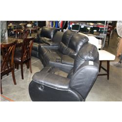 5PC BLACK LEATHER RECLINING SECTIONAL SOFA WITH DRINK HOLDERS AND STORAGE COMPARTMENTS