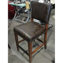 BROWN LEATHER STUDDED PADDED BAR STOOL